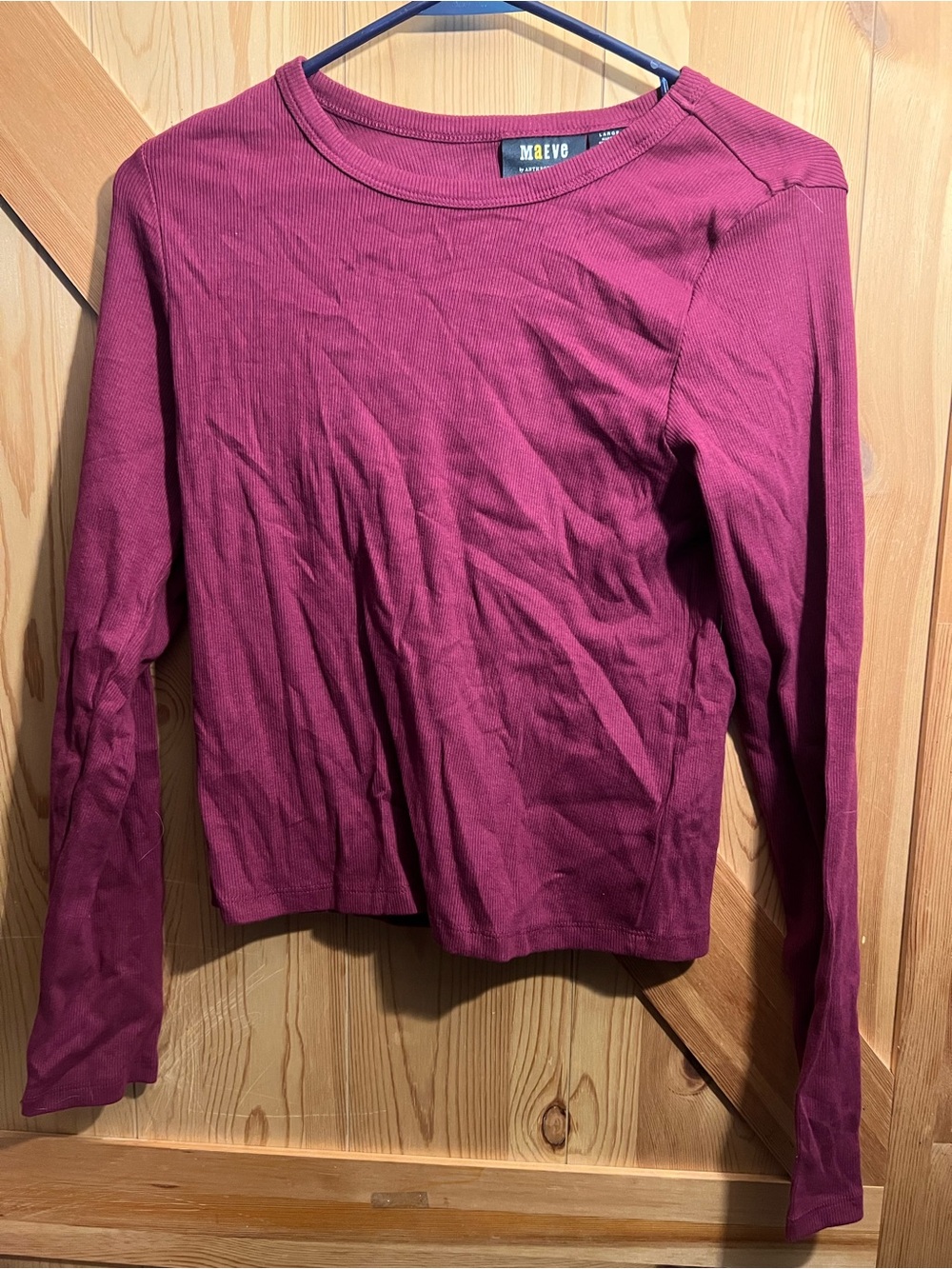 Maeve Long-Sleeve Crewneck Top in Deep Berry